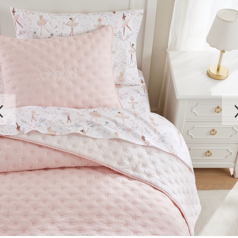 Pottery Barn Kids Pink Square Stitch EURO Quilted Sham - Picture 2 of 8